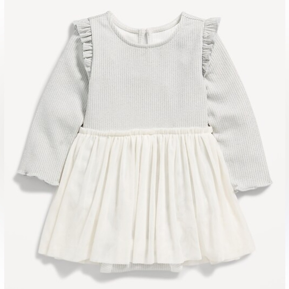 Old Navy Long-Sleeve Rib-Knit Metallic Bodysuit Tutu Dress for Baby